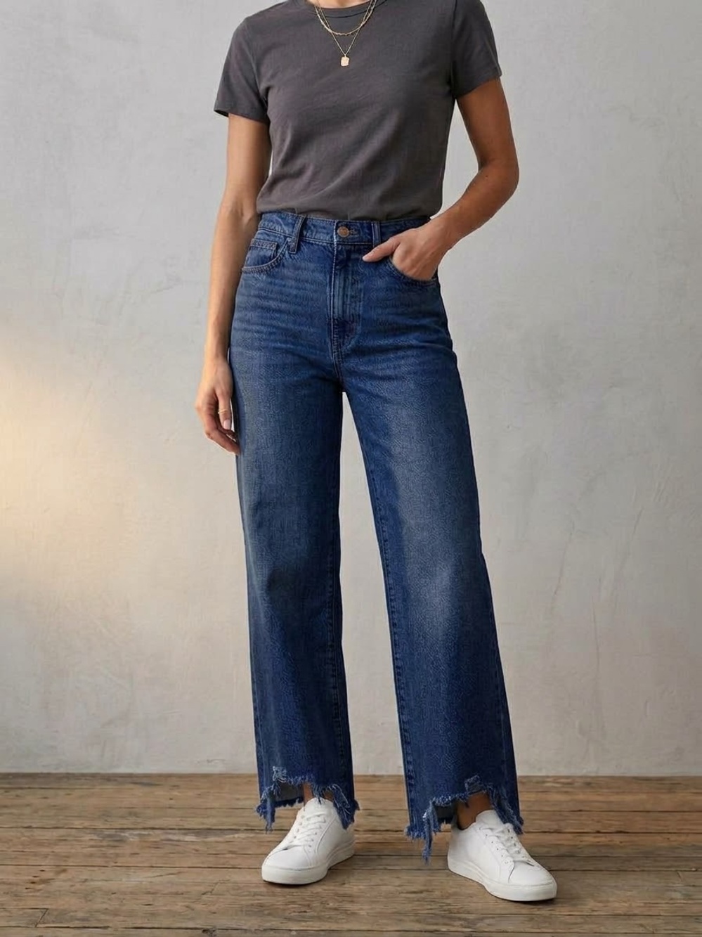 Free People We The Free Straight Up Baggy Jeans Size 32 Distressed Raw Hem⁠